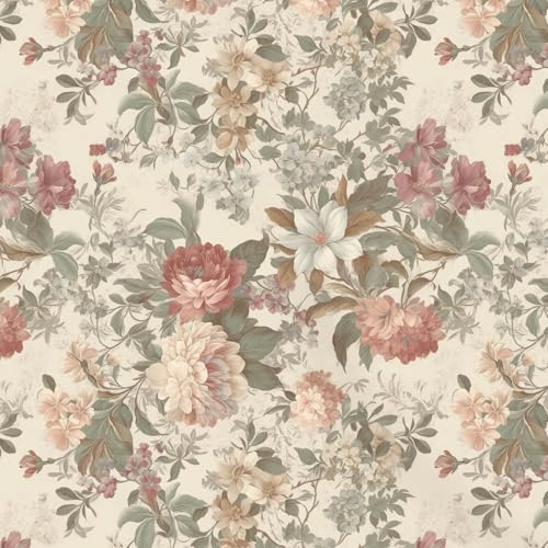 Ismoon Floral Wallpaper Peel and Stick Vintage Beige Contact Paper for Cabinet Peony Flower Stick on Wall Paper Removable Self Adhesive Textured Vinyl Wallpaper for Bedroom Wall Decor 17.3x78.7in - color: Beige, size: 17.3" x 78.7"