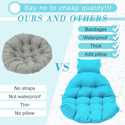Tudomro Waterproof Egg Chair Cushion with Pillow Filling 2.58 kg Replacement Rocking Wicker Chair Cushion 48" x 32" High Back Hanging Swing Hammock Pad Thicken for Outdoor Patio Garden(Lake Blue) - color: Lake Blue