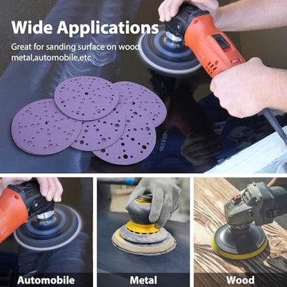 6 Inch 49 Hole Ceramic Sanding Discs with 2 Pcs Interface Pads, 50 Pack - style: Mix Grit + Interface Pad