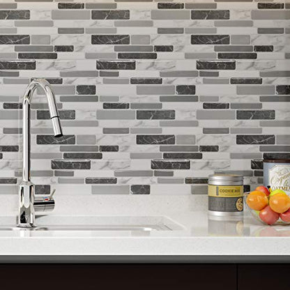 Art3d 6-Pack Peel and Stick Backsplash Wall Tile, 12 x 12 Inch, Marble Grey - color: Light Grey
