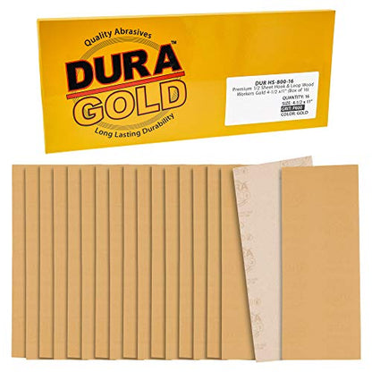 Dura-Gold Premium 1/2 Sheet Gold Sandpaper Sheets, 800 Grit (Box of 16) - size: 800-Grit