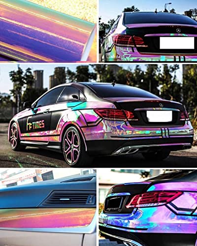 Holographic Rainbow Chrome Car Adhesive Vinyl Wrap Gloss Decal Sticker Film Sheet Air Bubble Free DIY Vinyl - color: Pink, size: 1.64ft x 4.5ft