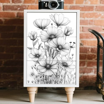 Peacoblue Sketch Flower Rub On Transfers for Furniture Craft 6"x12" - style: Sketch Flower