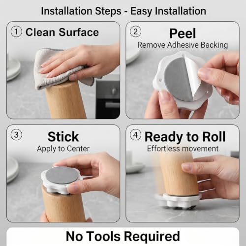 Self Adhesive Caster Wheels, 360 Rotation Furniture Rollers (8Pack, White) - color: White
