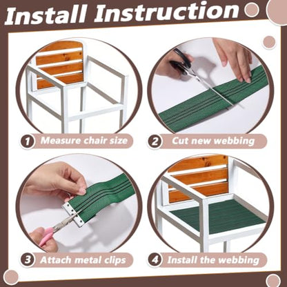 OLYCRAFT 2 Inch x 80 Ft Chair Webbing Replacement Kit Green Patio Furniture Repair Kit Upholstery Webbing Elastic Band with 30Pcs Metal Clips to Repair Sagging Couch Chair Patio Furniture Patios Strap - color: Green