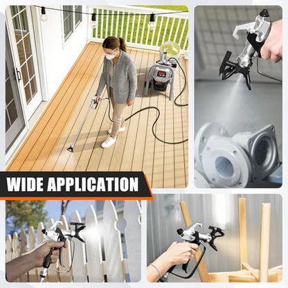 Airless Paint Sprayer, Thinning-Free Elec Spray Gun w/Brass Nozzles+Ext Rod - color: Gray
