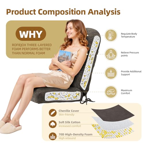 Rocking Chair Cushion - Chenille Fabric, High-Density Sponge, Durable Comfort Non-Slip Bottom Tufted Seat Pads with Ties, Chenille︱Dark Brown, 44x19x4 inch - color: Dark Brown