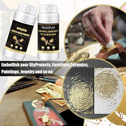 Gilding Adhesive Kit 100ml, Gold Leaf Sheets Glue, Varnish for Art