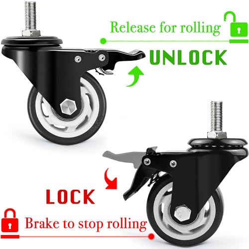 Stem Caster Wheels 3inch Locking Casters Set of 8 Metric M10 25mm Threaded - size: 3Inch x M10 x 25mm