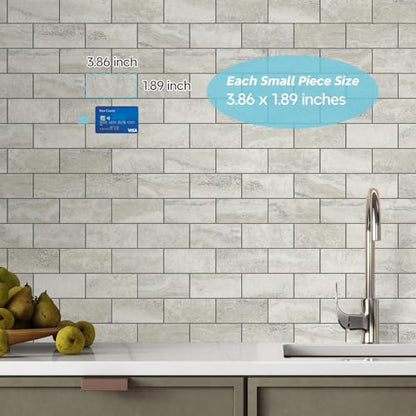 STICKGOO 10-Sheet Peel and Stick Backsplash on Subway Tile, Beige - color: Beige Mixed Light Grey
