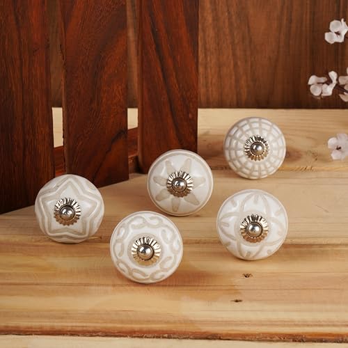 Ajuny White Ceramic Cabinet Knobs Handmade Drawer Pulls Set of 10