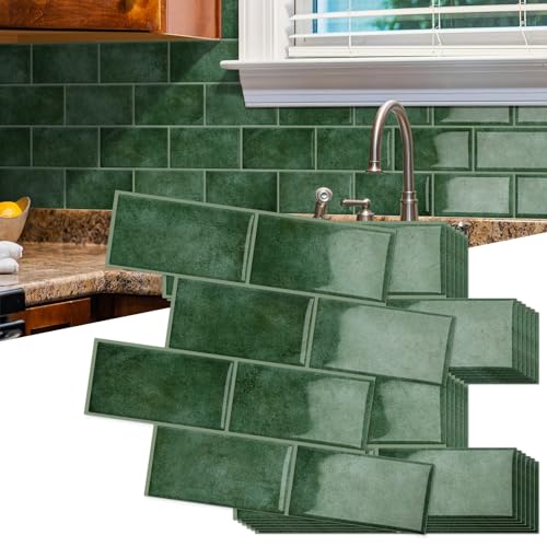 10-Sheet Thick Peel and Stick Kitchen Backsplash Tiles - color: Light Green