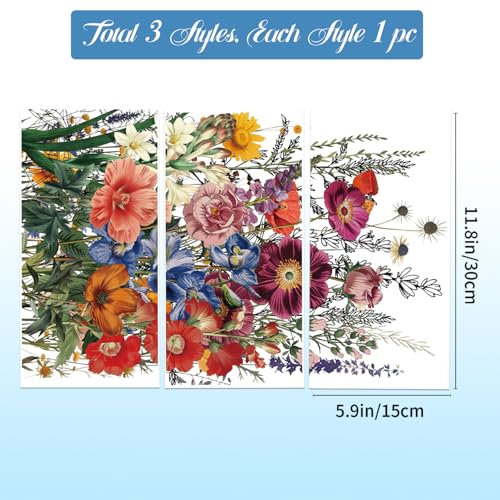 GLOBLELAND 3 Sheets Garden Flowers Rub on Transfer for Furniture 6×12 inch - style: Garden Flowers
