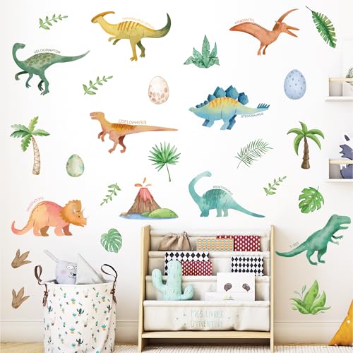 AOWDIAO Watercolor Dinosaur Wall Decals - 28 Pcs Peel and Stick Dino Decor for Boys’ Bedroom, Nursery & Classroom - style: Watercolor Dinosaur