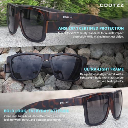 Safety Glasses ANSI Z87.1 - Anti-Fog Impact Resistant Protective Eyewear for Men & Women - Removable Side Shields - color: Tortoiseshell / Smoke Lenses