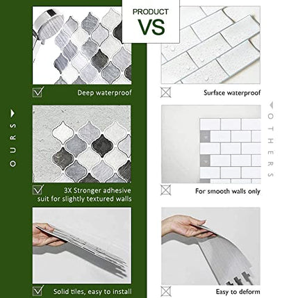 STICKGOO Arabesque Peel and Stick Backsplash Tile for Kitchen, Gray - color: Grey