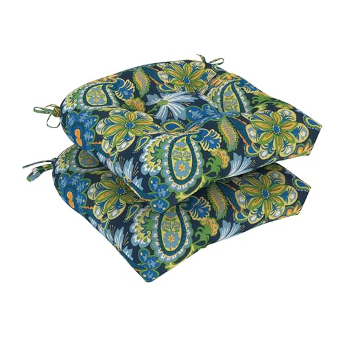 DYTXIII Set of 2 Outdoor Chair Cushions 19"x19"x4", Water Repellent Tufted Patio Seat Cushions with Ties, Thick Replacement Pads for Wicker Dining Chairs, Patio Furniture, Flower Child - color: Flower Child