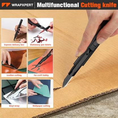 WRAPXPERT Utility Knife Retractable with 30 Degree Snap Off Blade,Box Cutter for Carton,Razor Knife Exacto Craft,3 Pack Retractable Knife for Office,Home Use,with 30 Extra 9mm Blades