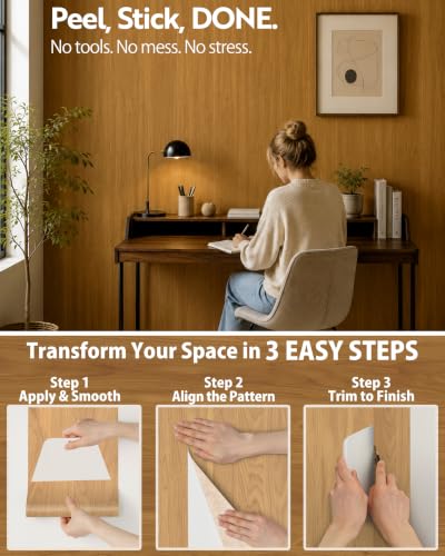 Retro Brown Wood Grain Peel and Stick Wallpaper Removable 9in×19.7ft ERT04 - color: Wood Grain Medium Brown