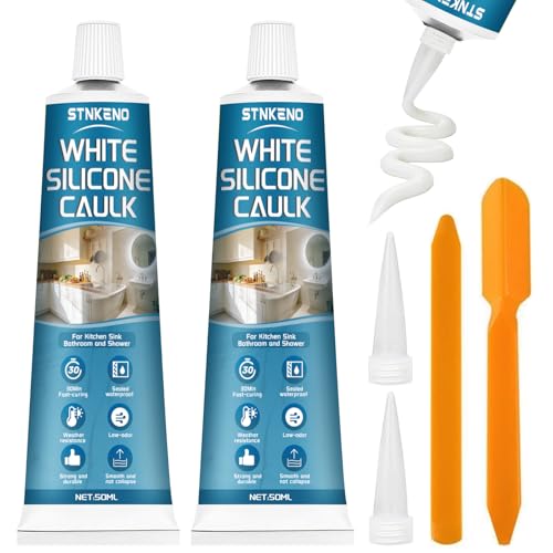 White Silicone Caulk, 3.53 Oz Silicone Sealant Waterproof - color: White
