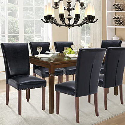 Parsons Dining Chairs Set of 2, Upholstered Nailhead PU Leather Dining Room Kitchen Side Chair with Thick Cushions and Wood Legs, Black - color: Black, size: set of 2