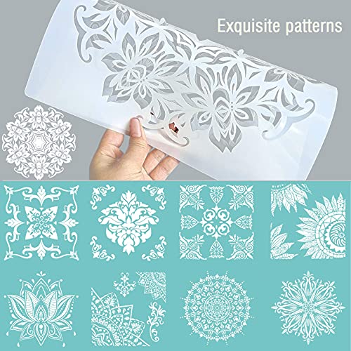 Mandala Stencils, 9 Pack Large Reusable Painting Templates 12x12 Inch