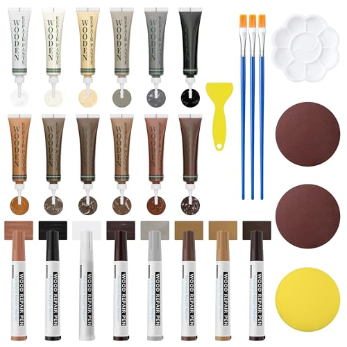 Oriflame Wood Furniture Repair Kit: 12-Color Filler and 8-Color Markers - Wood Touch Up for Scratches/Cracks/Holes/Stains in Floors/Table/Cabinets(Hardwood/Laminate) - color: 12 Color Filler and 8-color Markers