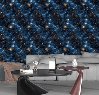 Laatse Dark Starry Sky Wallpaper Peel and Stick 17.5"x 393",Black/Blue - color: Black/Blue, size: 17.5" x 393"