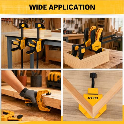10-Piece Bar Clamps for Woodworking, 4PCS 6-inch & 2PCS 12-inch One-Handed F Clamp/Spreader with 132 LBS Load Limit, Spring Clamps, 90° Angle Clamp, Quick Release Grip - style: 10-Piece