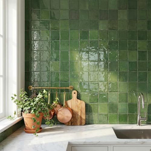 24 Sheets Sage Green 6"x6" Peel and Stick Square Tile Backsplash - color: Sage Green, size: 24 Pcs 6" x 6" x 0.05"