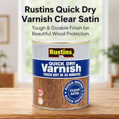 Rustins Quick Dry Varnish Clear Satin 500ml | 16.9 Fl. Oz. - color: Satin Clear, size: 500ml.