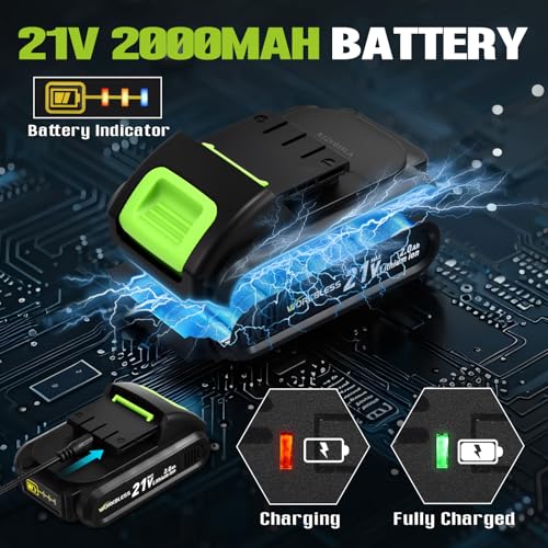 21V Cordless Drill Set with Battery Charger(Green & 1 Battery) - color: Green -1 Battery