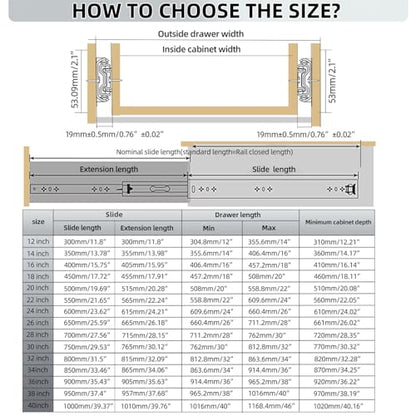 1 Pair 260 Lbs Heavy Duty Drawer Slides 12 14 16 18 20 22 24 26 28 30 32 36 40 inch Full Extension Ball Bearing Side Mount Cabinet Industrial Rail Tool Box Runner(12 inch, with M5 Screws) - size: 12 Inch, style: 260LB/W:53mm(NO Lock)