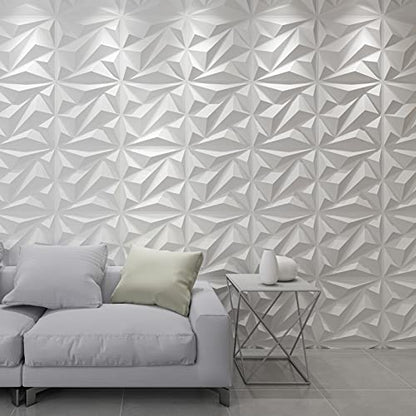 Art3dwallpanels 3D Wall Panels Diamond PVC, White, 19.7" x 19.7" - color: White