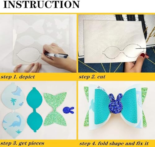 Reusable Faux Leather Bows Making Template,Plastic Cutting Stencil for DIY Hair Accessories Journal Scrapbook, Add 2 pcs A4 Size Random Glitter Sheets (Large Size) - style: Large Size
