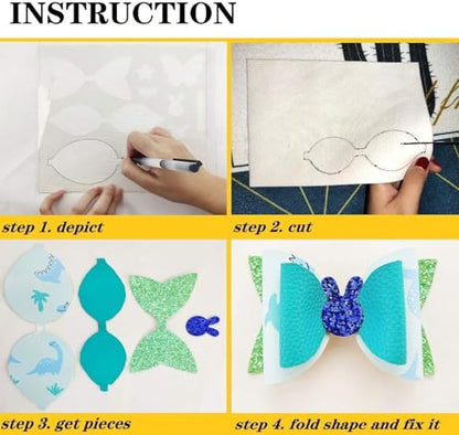 Reusable Faux Leather Bows Making Template,Plastic Cutting Stencil for DIY Hair Accessories Journal Scrapbook, Add 2 pcs A4 Size Random Glitter Sheets (Large Size) - style: Large Size