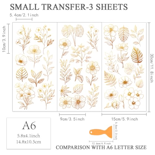 OLYCRAFT 3pcs/Set Orange-Yellow Flower Leaves Rub on Transfers for Furniture and Crafts 6x12 Inch Flowers Furniture Decals Transfer Stickers Rub on Decals with 1pc Scraper for Wood Glass Home Decor - style: Yellow-brown gradient flowers