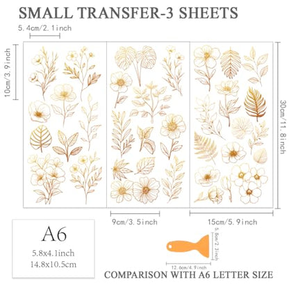 OLYCRAFT 3pcs/Set Orange-Yellow Flower Leaves Rub on Transfers for Furniture and Crafts 6x12 Inch Flowers Furniture Decals Transfer Stickers Rub on Decals with 1pc Scraper for Wood Glass Home Decor - style: Yellow-brown gradient flowers