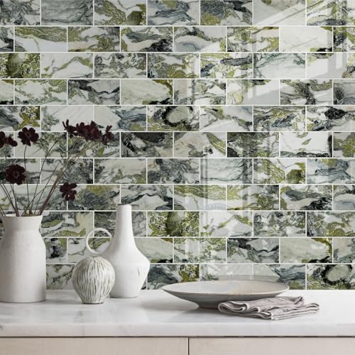 Vamos Tile 100-Pack Peel and Stick Backsplash Tile,3" x 6" Subway Tile - color: Ice Green