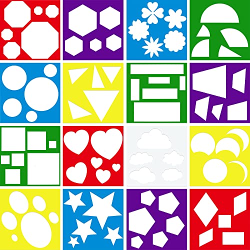 Epakh 16 Pcs Geometric Shape Stencils Set, 7.1 x 7.1 Inches, Cute Style - color: Cute Style, size: 7.1 x 7.1 Inches