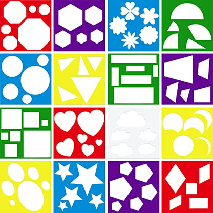 Epakh 16 Pcs Geometric Shape Stencils Set, 7.1 x 7.1 Inches, Cute Style - color: Cute Style, size: 7.1 x 7.1 Inches