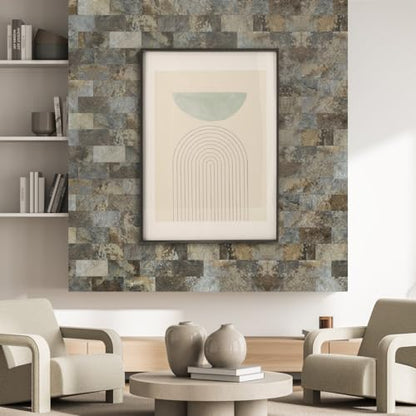 AULIGET 100-Piece Beige & Brown Slate Peel and Stick Backsplash Wall Tiles, 3" x 6" PVC Faux Stone Stick on Tile for Backsplash Kitchen, Bathroom, Laundry Room, Camper, Fireplace - color: Beige & Brown Slate