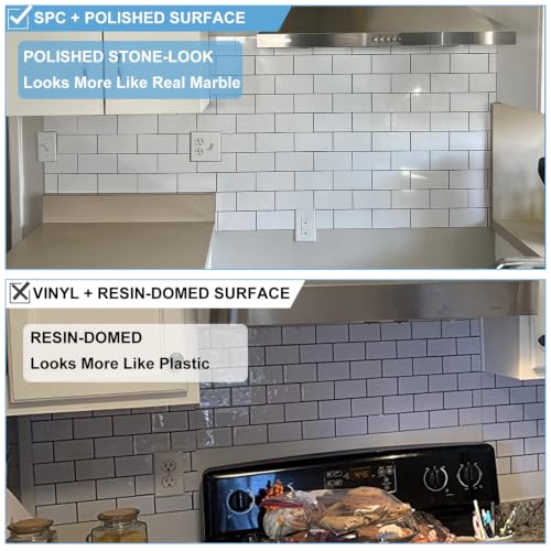 2026 New Upgrade Peel and Stick Backsplash Tile, Peel and Stick 11.34" X 11.57" Wall Tile for Kitchen, Bathroom, Fireplace, Laundry (Polished Marble White, 10 Packs) - color: Polished Marble White
