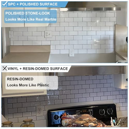 2026 New Upgrade Peel and Stick Backsplash Tile, Peel and Stick 11.34" X 11.57" Wall Tile for Kitchen, Bathroom, Fireplace, Laundry (Polished Marble White, 10 Packs) - color: Polished Marble White
