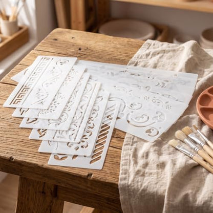 PAGOW 12pcs Floral Lace Stencils, Folk Art Stencils Flower Templates, White