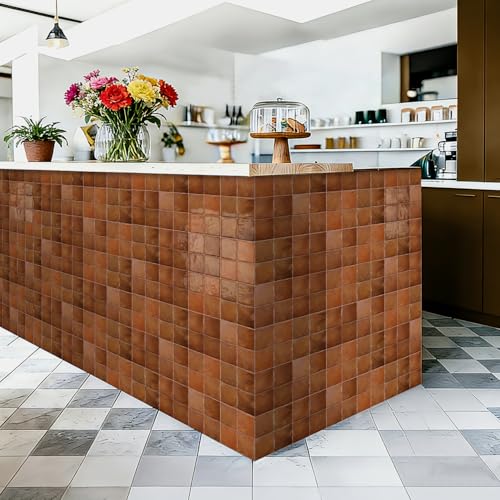 20pcs Peel and Stick Backsplash Wall Tiles, Brown Orange, 6"x6" - color: Brown Orange