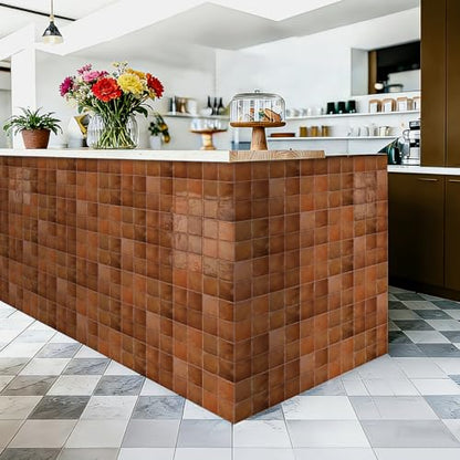 20pcs Peel and Stick Backsplash Wall Tiles, Brown Orange, 6"x6" - color: Brown Orange