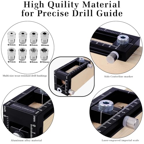 2-in-1 Auto Centering Dowel Drilling Jig with 8 Size Drill Bushings 3-10mm