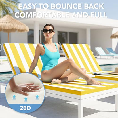 L'AGRATY Chaise Lounge Chair Waterproof Cushion Set of 2 Outdoor for Pool - color: Yellow White