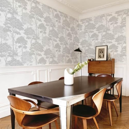 Ismoon Grey Peel Stick Wallpaper Forest Mural Toile Stick on Wallpaper - color: Gray, size: 17.3" x 393"